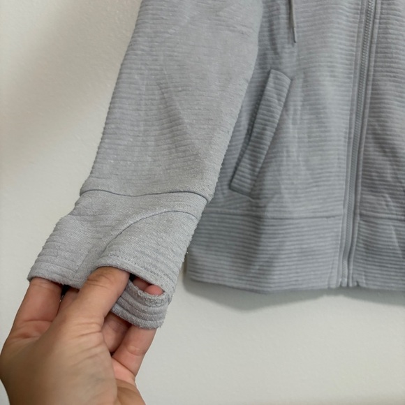 90 degrees Athletic Active Size Medium Gray Ribbed Zip Up Hooded Sweatshirt - Picture 4 of 8